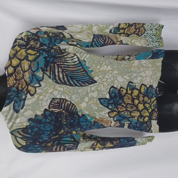 NIC+ZOE Floral Cardigan Sweater Leaf Lightweight Cotton Knit Blue Green Ivory - Picture 4 of 6